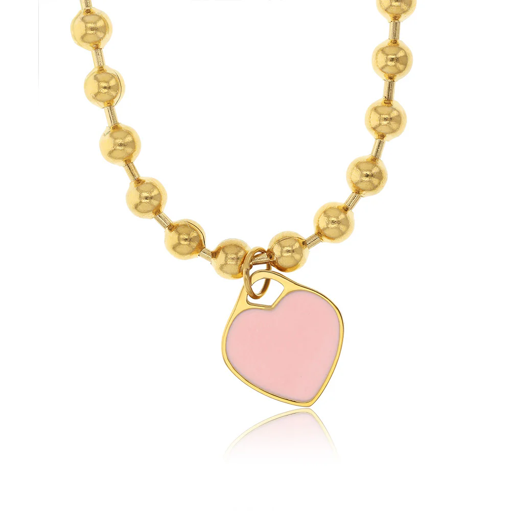 Stainless Steel Gold Plated Heart Charm Beaded Bracelet - Image 2