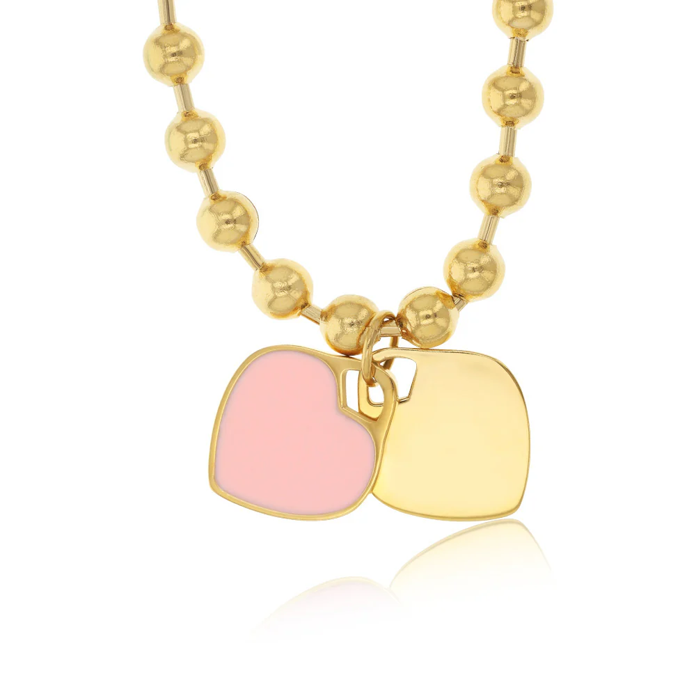 Stainless Steel Gold Plated Heart Charm Beaded Bracelet - Image 3
