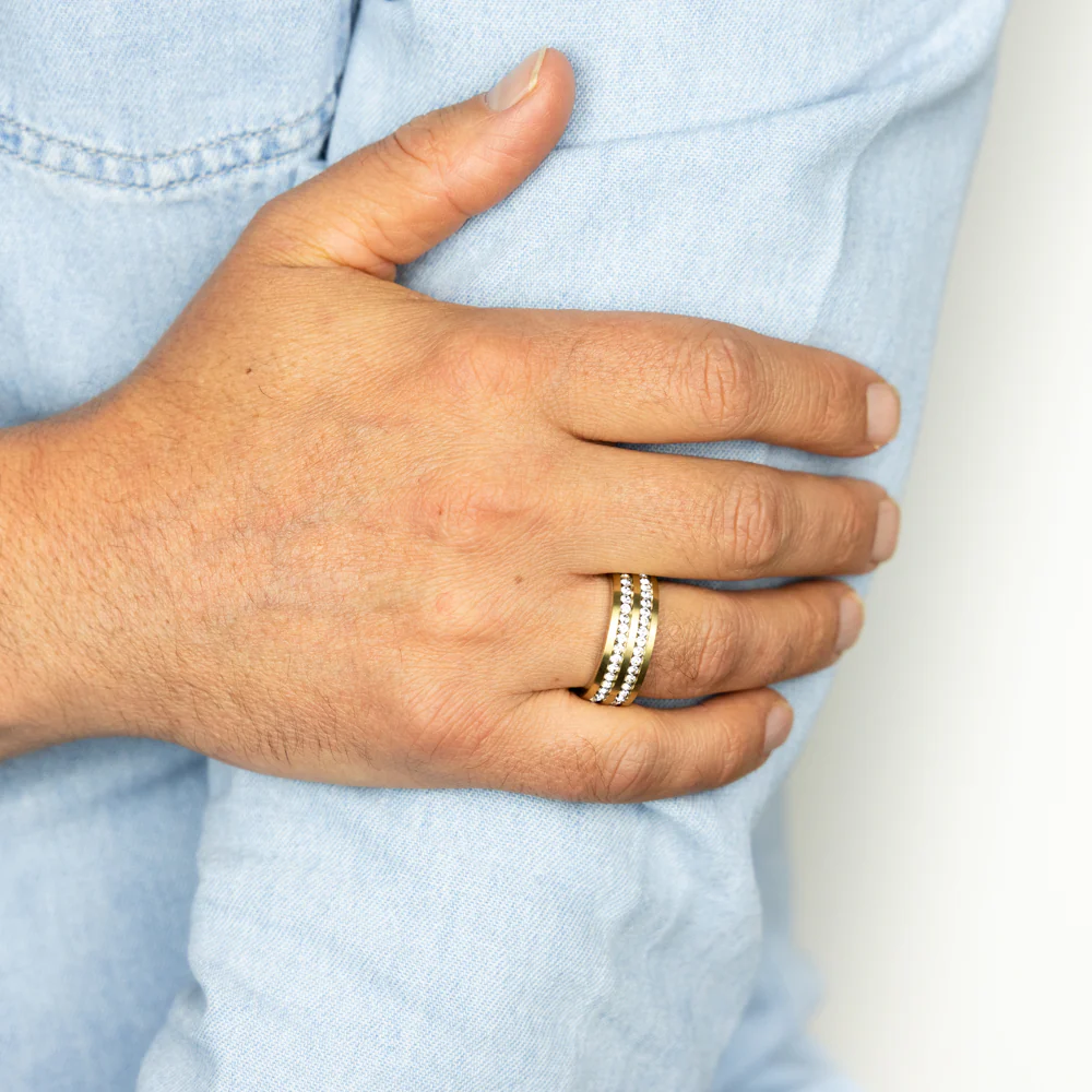 Stainless-Steel Gold-Plated Zirconia Double Channel Ring - Image 2