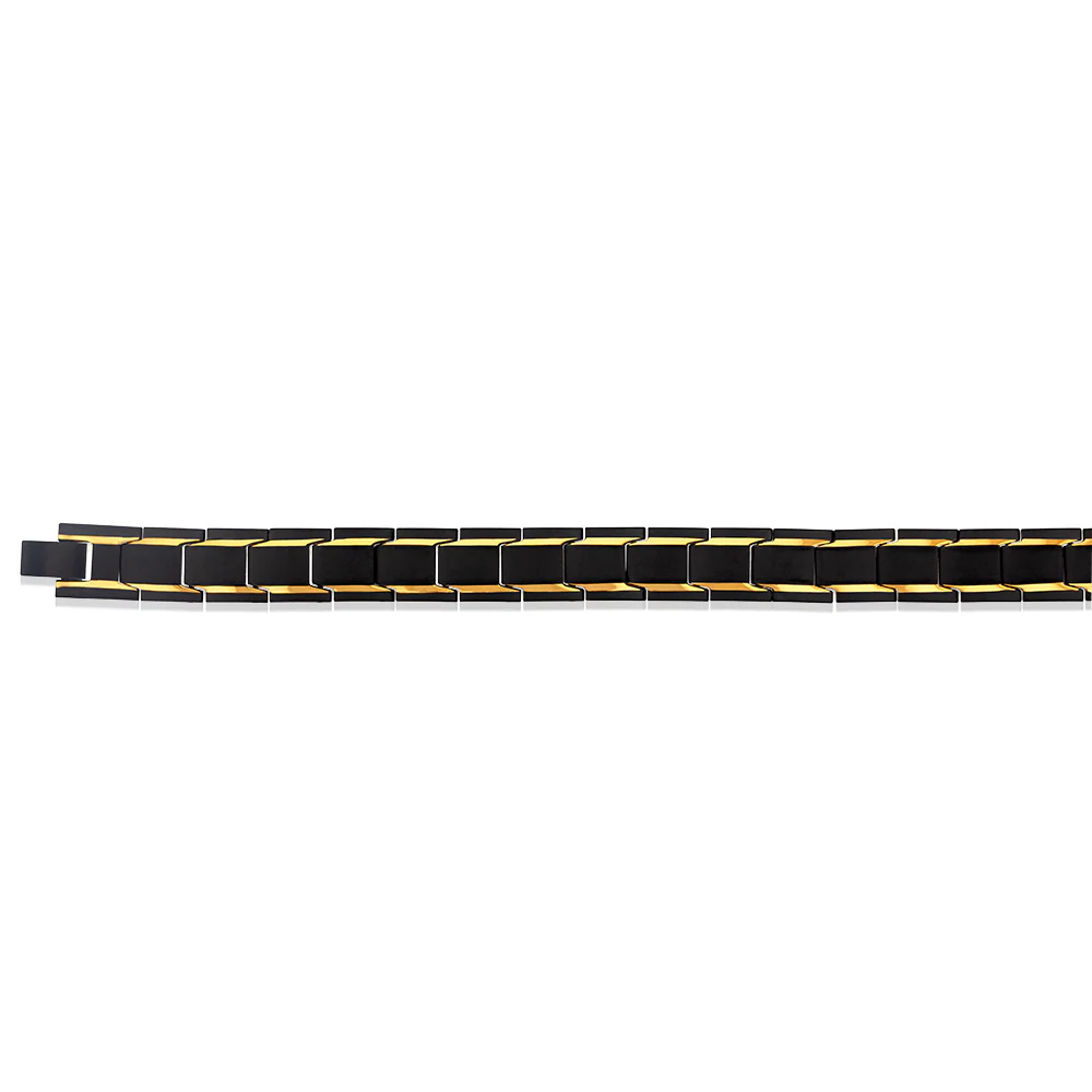 Stainless Steel Magnetic Gold Stripe Black 21cm Bracelet - Image 2