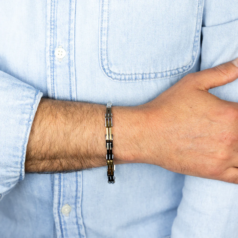 Stainless Steel Multi Tone Hinged 21cm Bracelet - Image 3