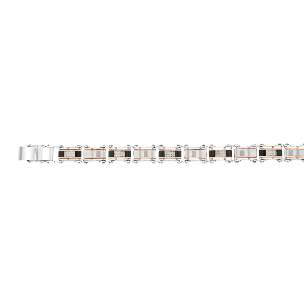 Stainless Steel Multi Tone Silver Black And Chocolate 21cm Bracelet - Image 2