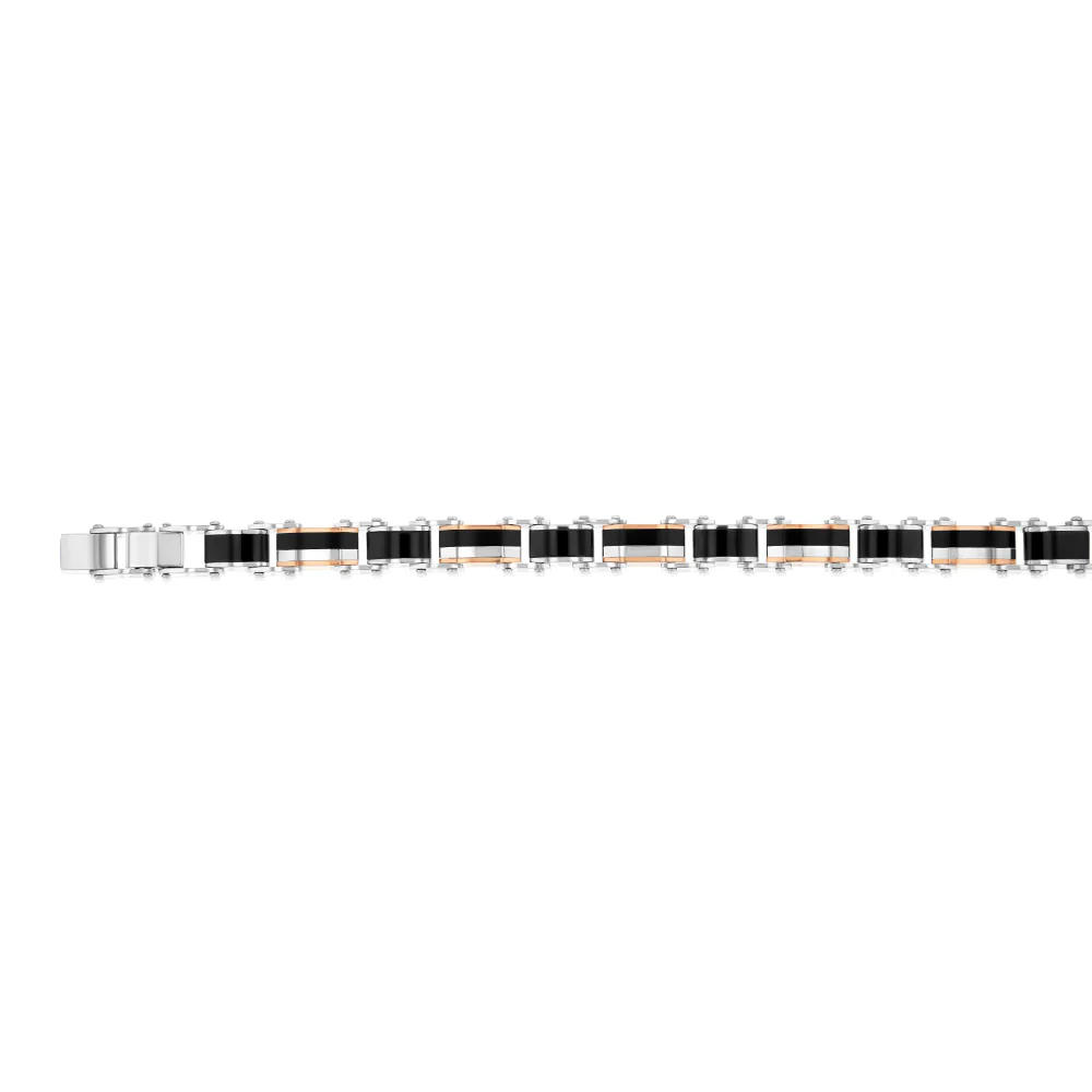Stainless Steel Multitone Silver Black And Chocolate Hinged 21cm Bracelet - Image 2