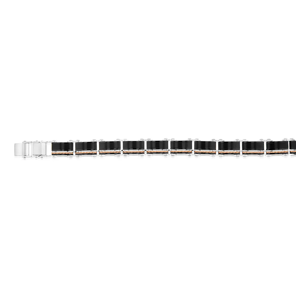Stainless Steel Multitone Silver Black And Chocolate Hinged 21cm Bracelet - Image 2