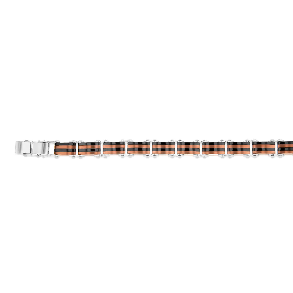Stainless Steel Multo Tone Black Silver And Chocolate Hinged 21cm Bracelet - Image 2