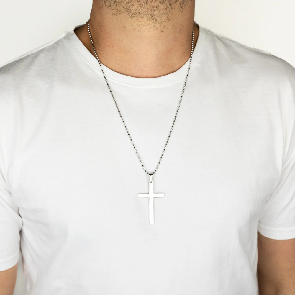 Stainless Steel Plain Cross On 60.9cm Ball Chain - Image 2
