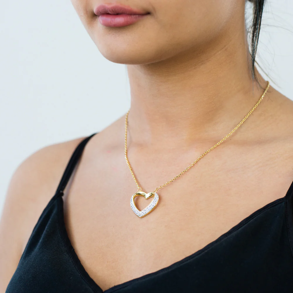 Stainless Steel Yellow Gold Plated Crystal Heart Pendant with Chain - Image 2