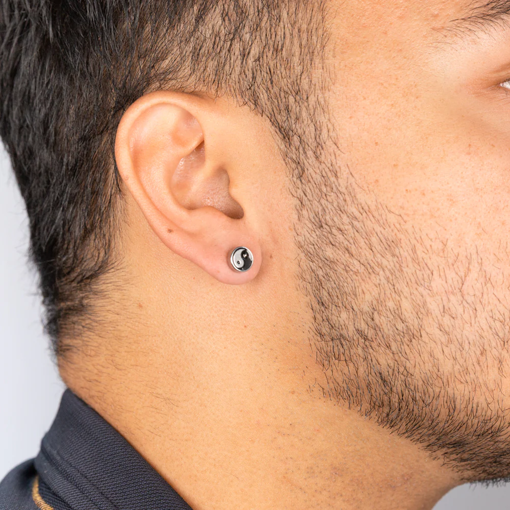 Stainless Steel Ying Yang 8mm Stud Earrings - Image 2