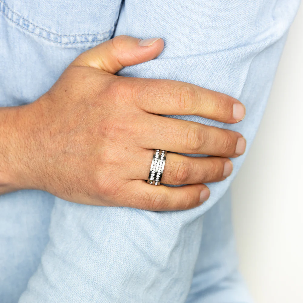 Stainless Steel Zirconia Double Channel Ring - Image 2
