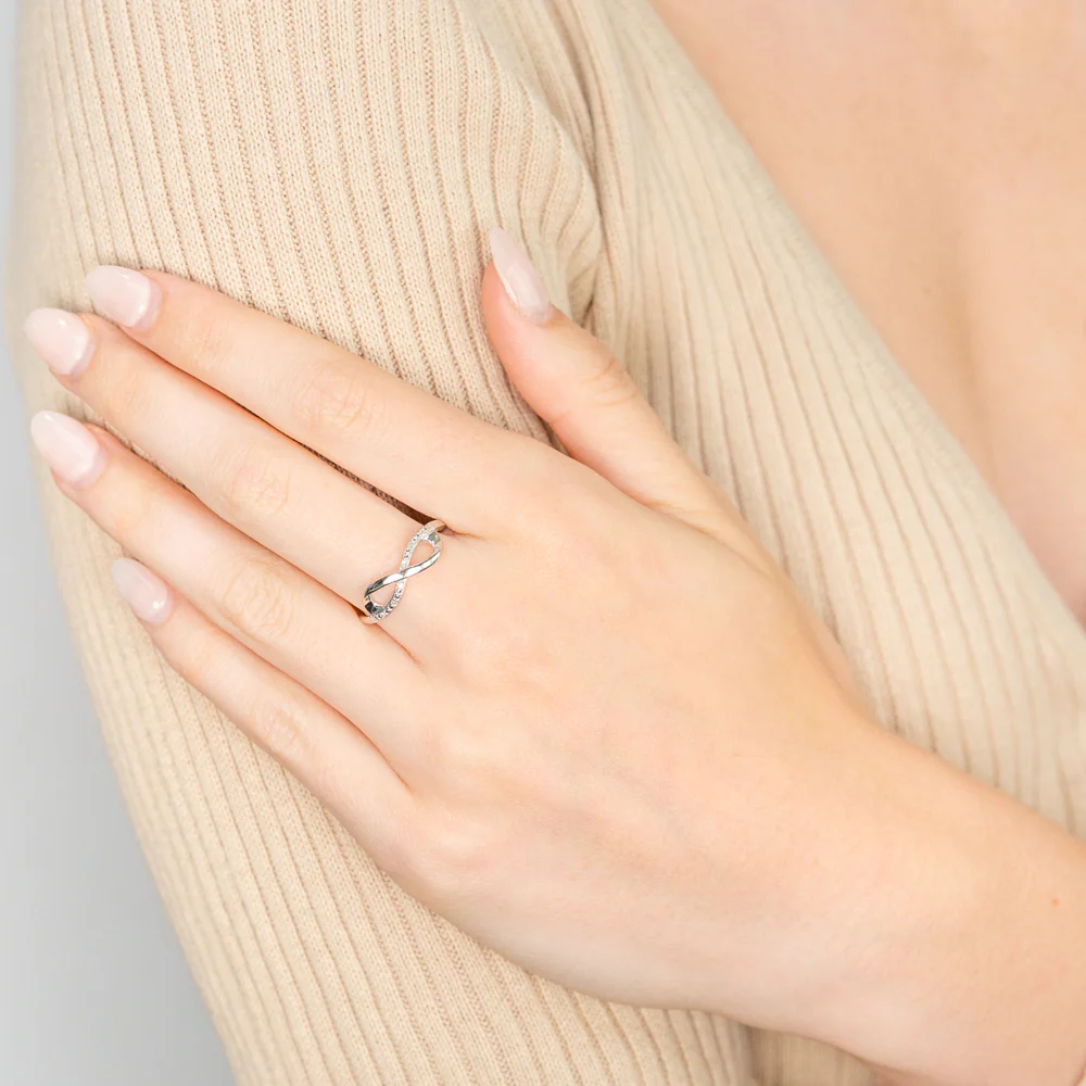 Sterling Silver 0.02 Carat Diamond Infinity Ring with 6 Brilliant Cut Diamonds - Image 3