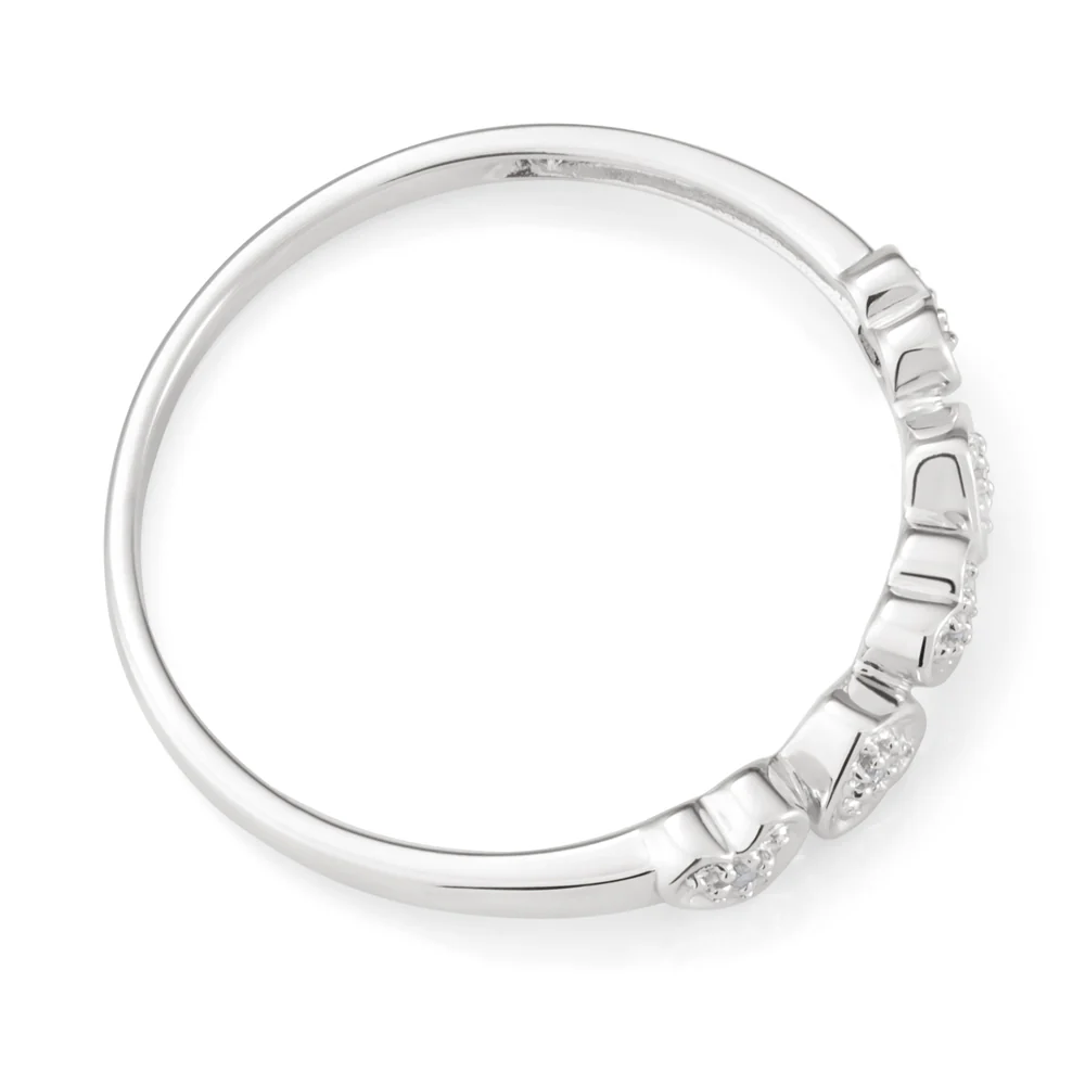 Sterling Silver 0.02 Carat Five Hearts Diamond Ring with 5 Brilliant Cut Diamonds - Image 2