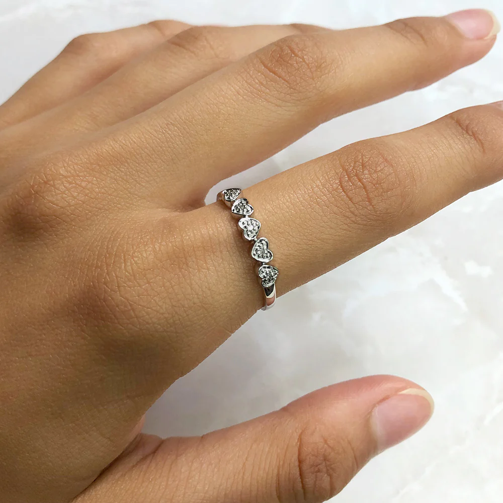 Sterling Silver 0.02 Carat Five Hearts Diamond Ring with 5 Brilliant Cut Diamonds - Image 3
