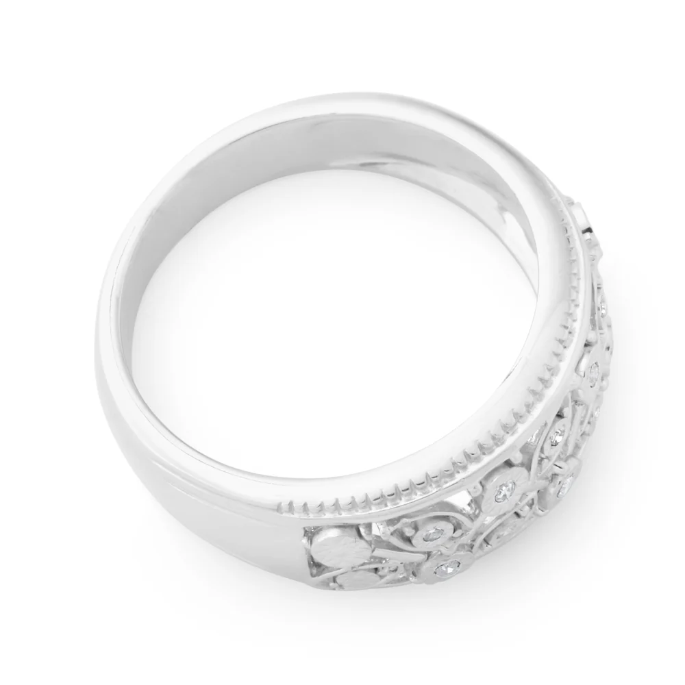 Sterling Silver 0.04 Carat Diamond Filigree Ring with 10 Brilliant Cut Diamonds - Image 2