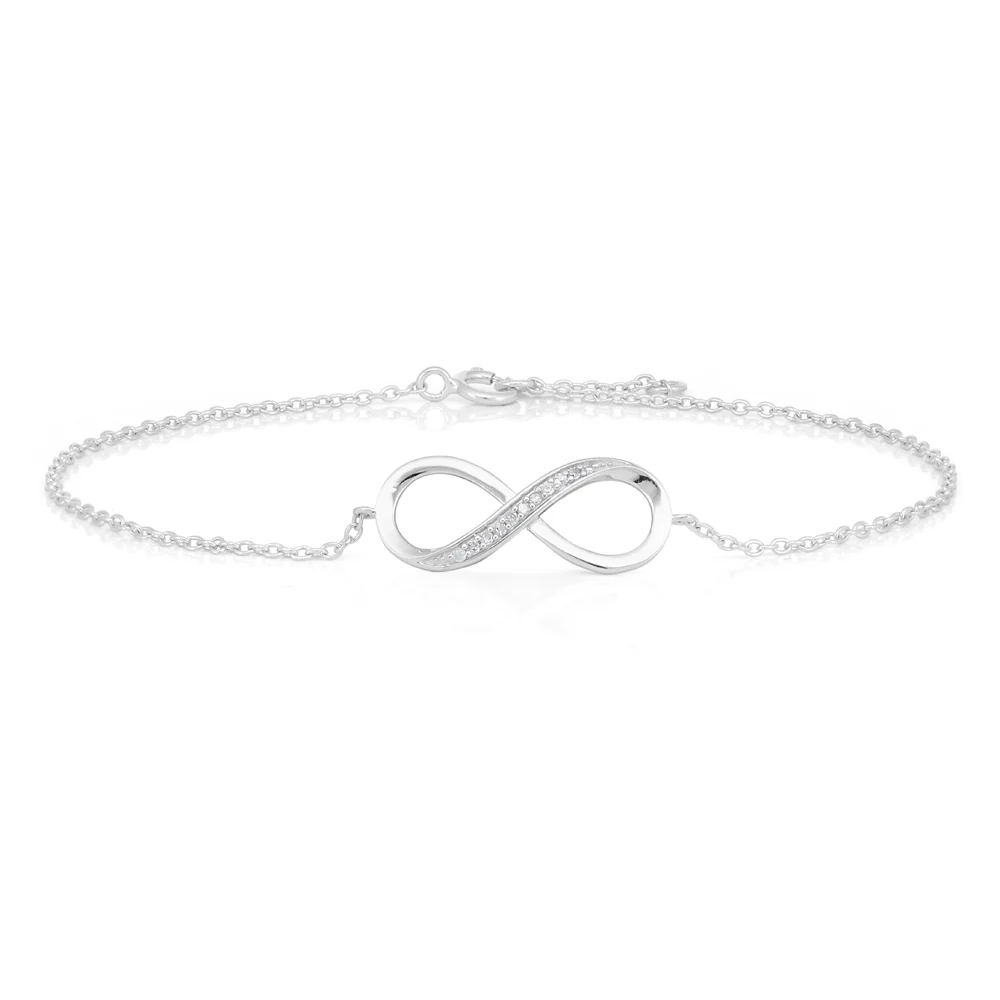 Sterling Silver 0.04 Carat Diamond Infinity 19cm Bracelet - Image 2