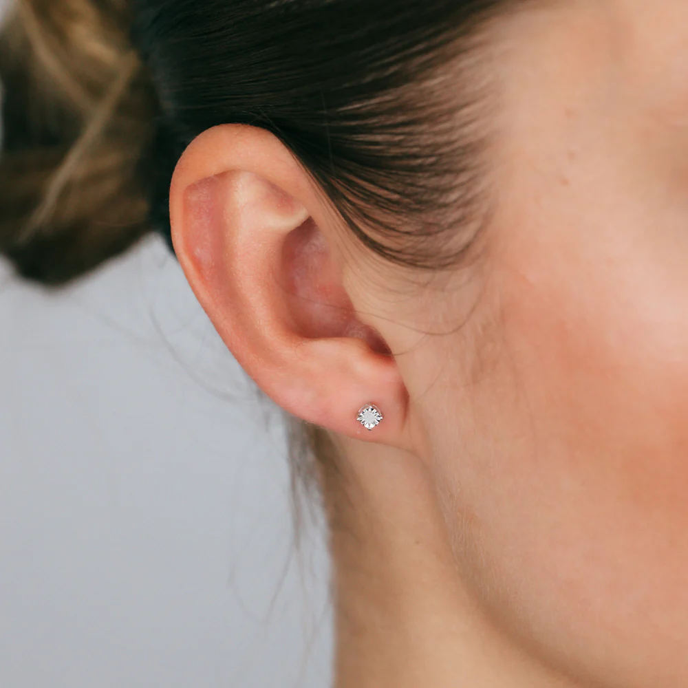 Sterling Silver 0.05 Carats Diamond Stud Earrings in - Image 2