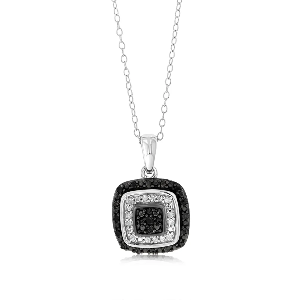 Sterling Silver 0.45 Carat Black Diamond Earring & Pendant Set on 45cm Chain - Image 2