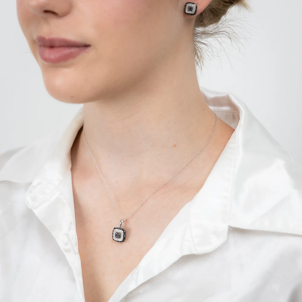 Sterling Silver 0.45 Carat Black Diamond Earring & Pendant Set on 45cm Chain - Image 5