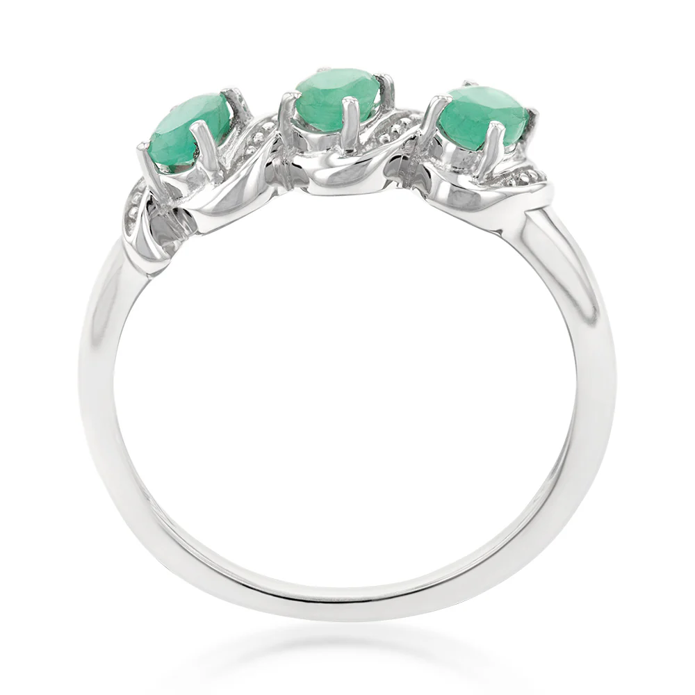 Sterling Silver 0.60ct Natural Emerald Trilogy Ring - Image 2