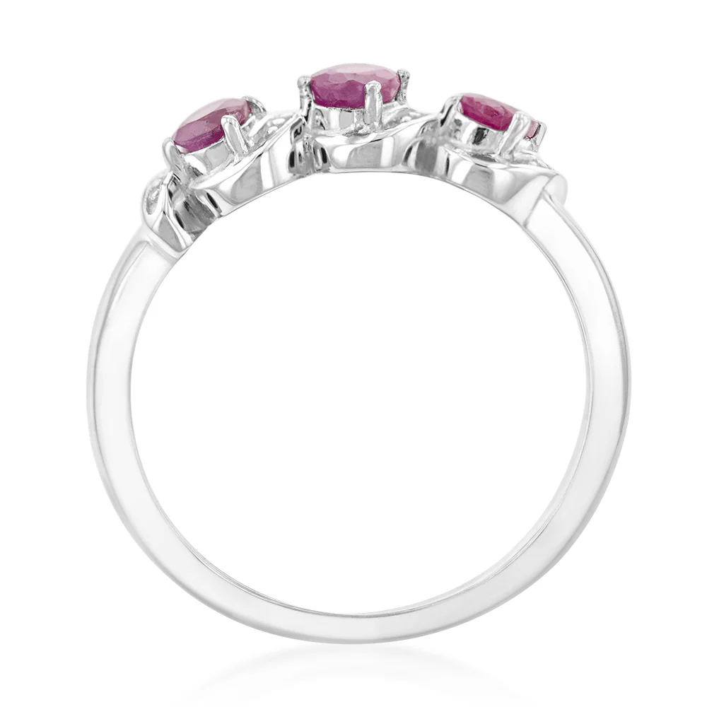 Sterling Silver 0.60ct Natural Ruby 4x3mm Trilogy Ring - Image 2