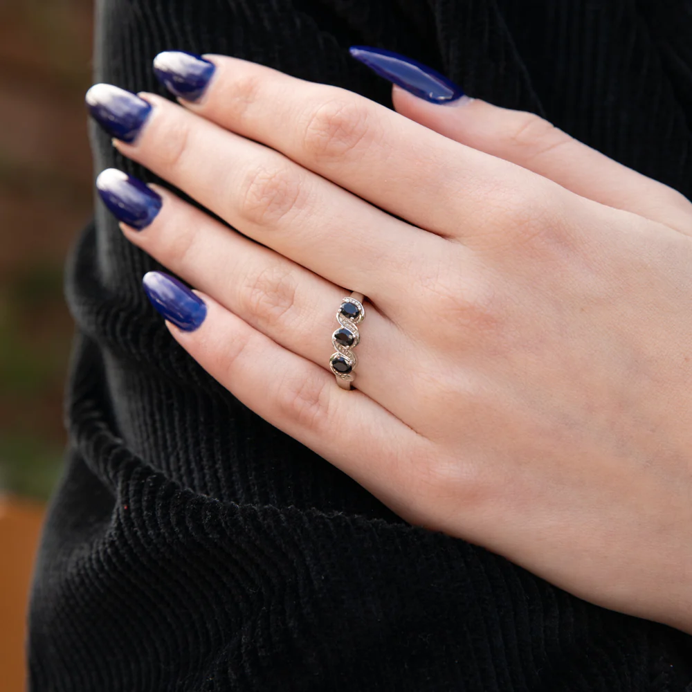 Sterling Silver 0.60ct Natural Sapphire Trilogy Ring - Image 3