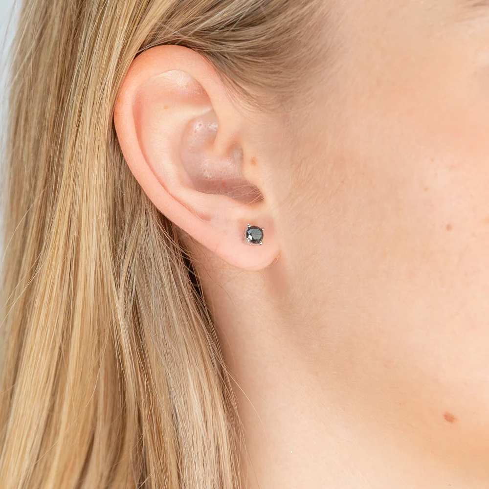 Sterling Silver 0.75 Carat Black Diamond Stud Earrings - Image 2