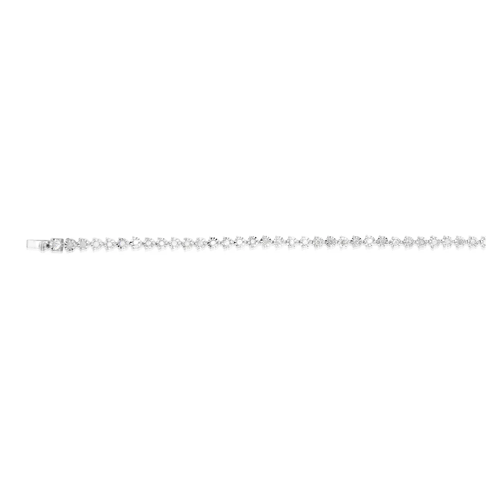 Sterling Silver 0.95 Carat 18.5cm Diamond Tennis Bracelet with 50 Round Brilliant Cut Diamonds - Image 2