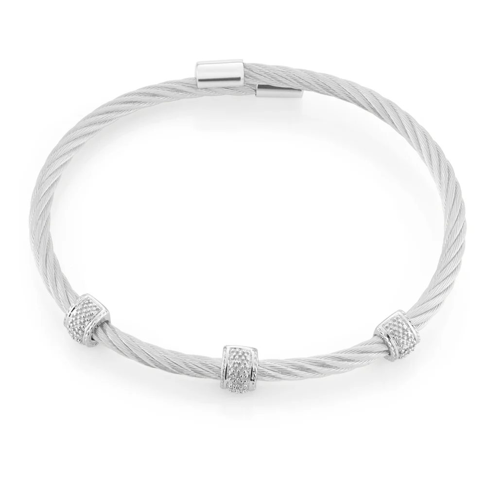 Sterling Silver 08 Points Diamond 3mm Cable Bangle - Image 2