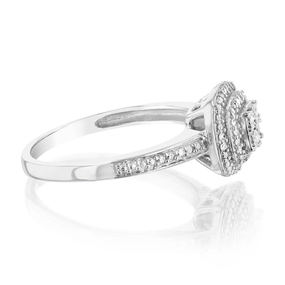 Sterling Silver 1/10 Carat Diamond Cushion Shaped Ring - Image 2