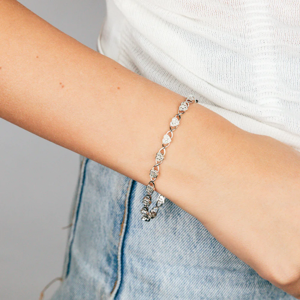 Sterling Silver 1/10 Carat Diamond Fancy Heart Bracelet - Image 3