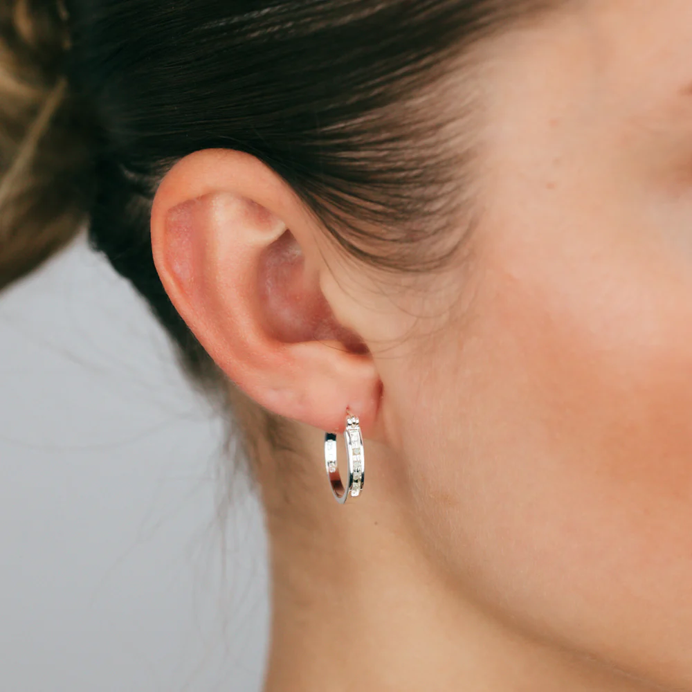 Sterling Silver 1/10 Carat Diamond Hoop Earrings - Image 2