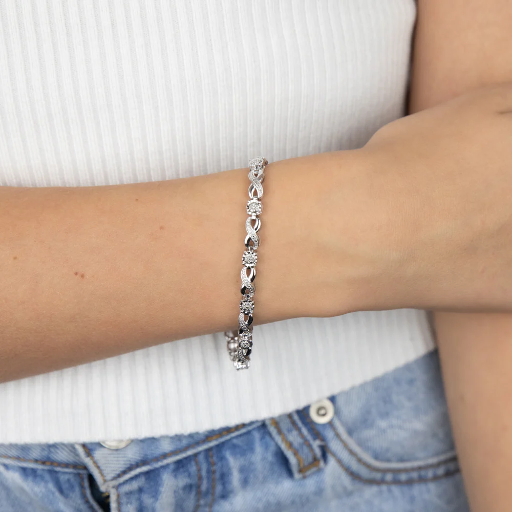 Sterling Silver 1/10 Carat Diamond Infinity Bracelet - Image 3