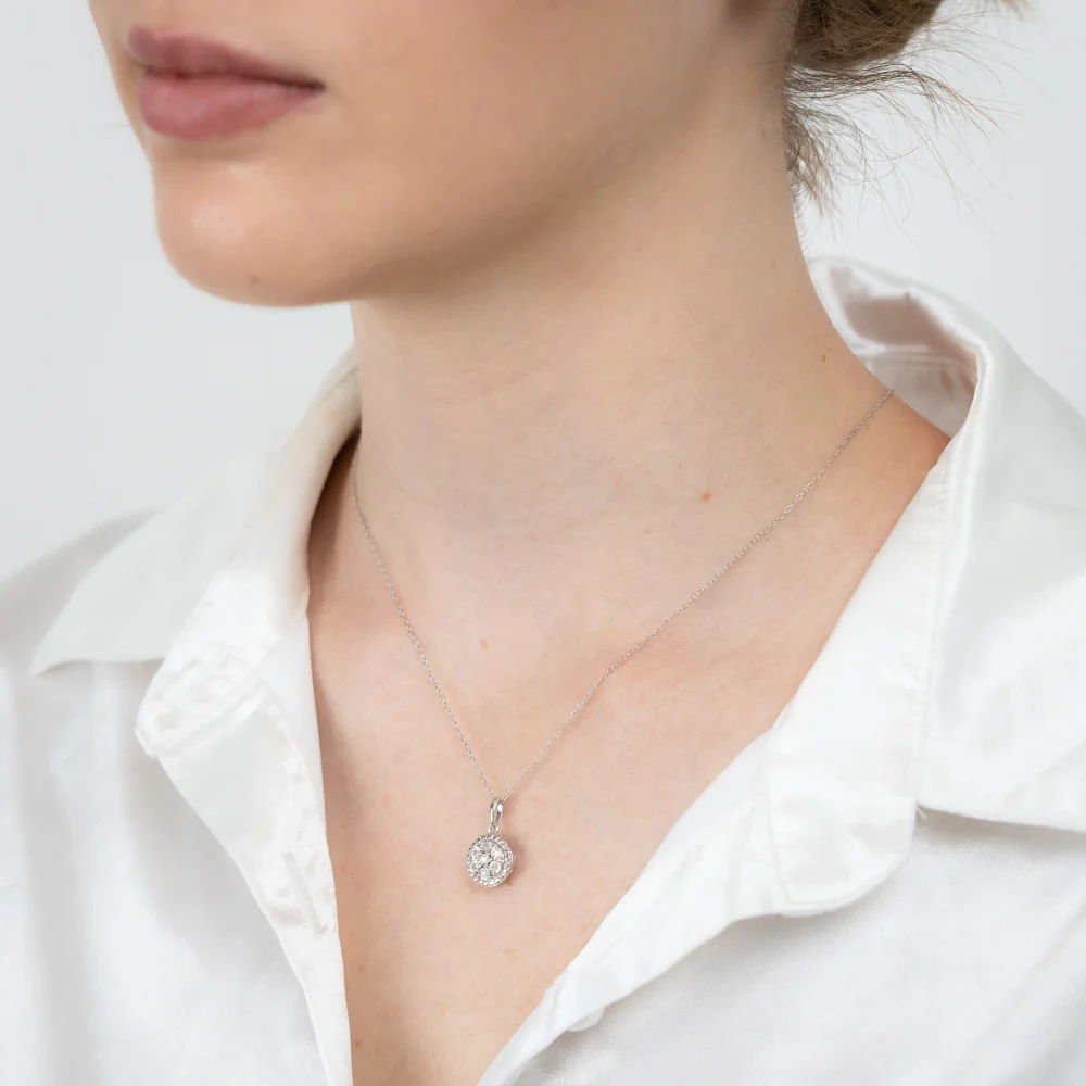 Sterling Silver 1/10 Carat Diamond Round Cluster Pendant on 46cm Chain - Image 2