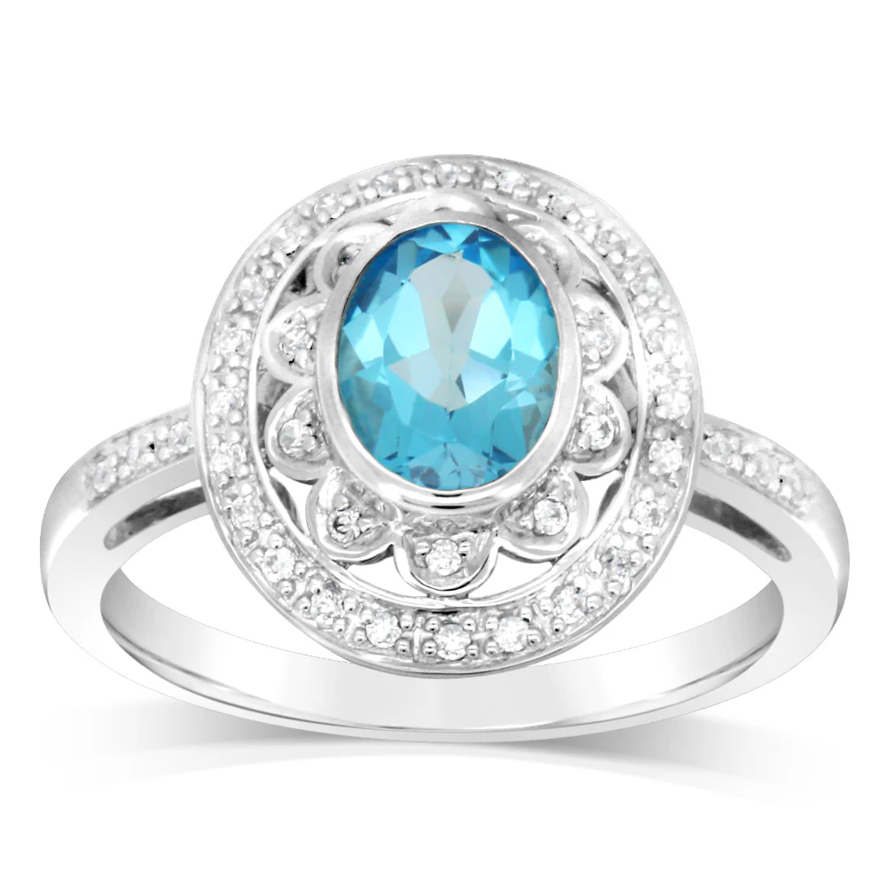 Sterling Silver 1.18 Carat Blue Topaz & 40Cubic Zirconia Ring - Image 2