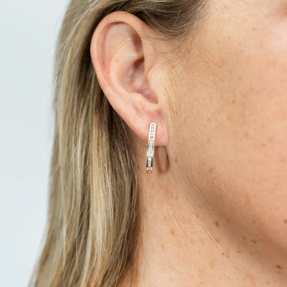 Sterling  Silver 1/2 Carat Diamond Hoop Earrings - Image 2