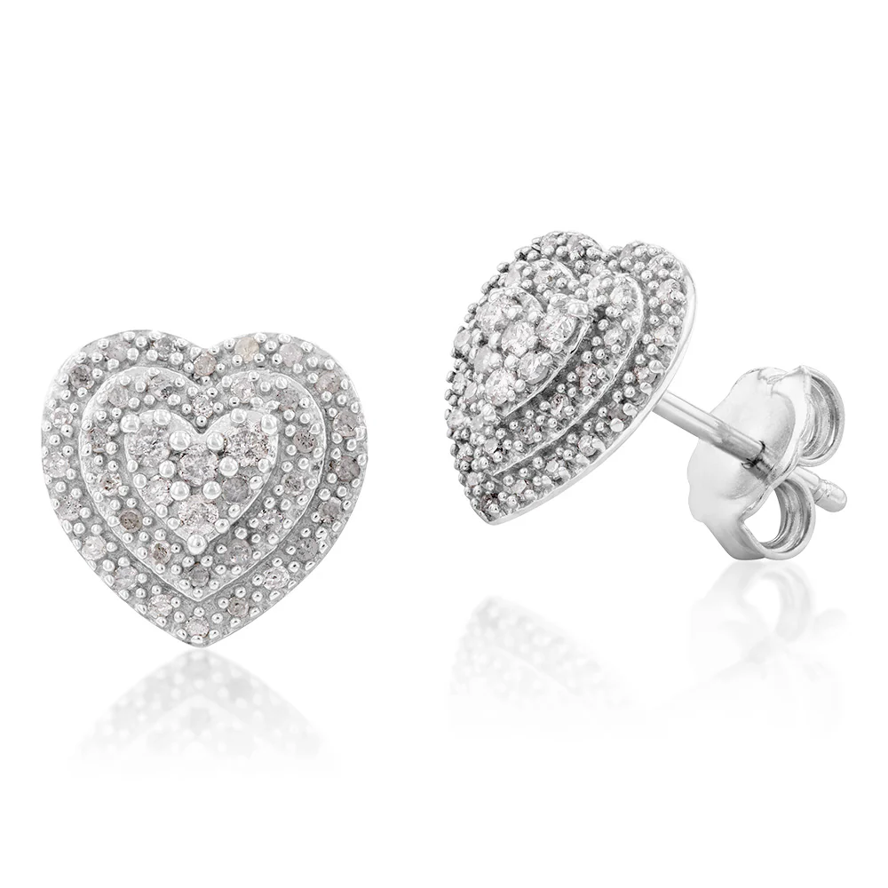 Sterling Silver 1/2 Carat Diamond Pendant and Earring Heart Shape Set on 46cm Chain - Image 2