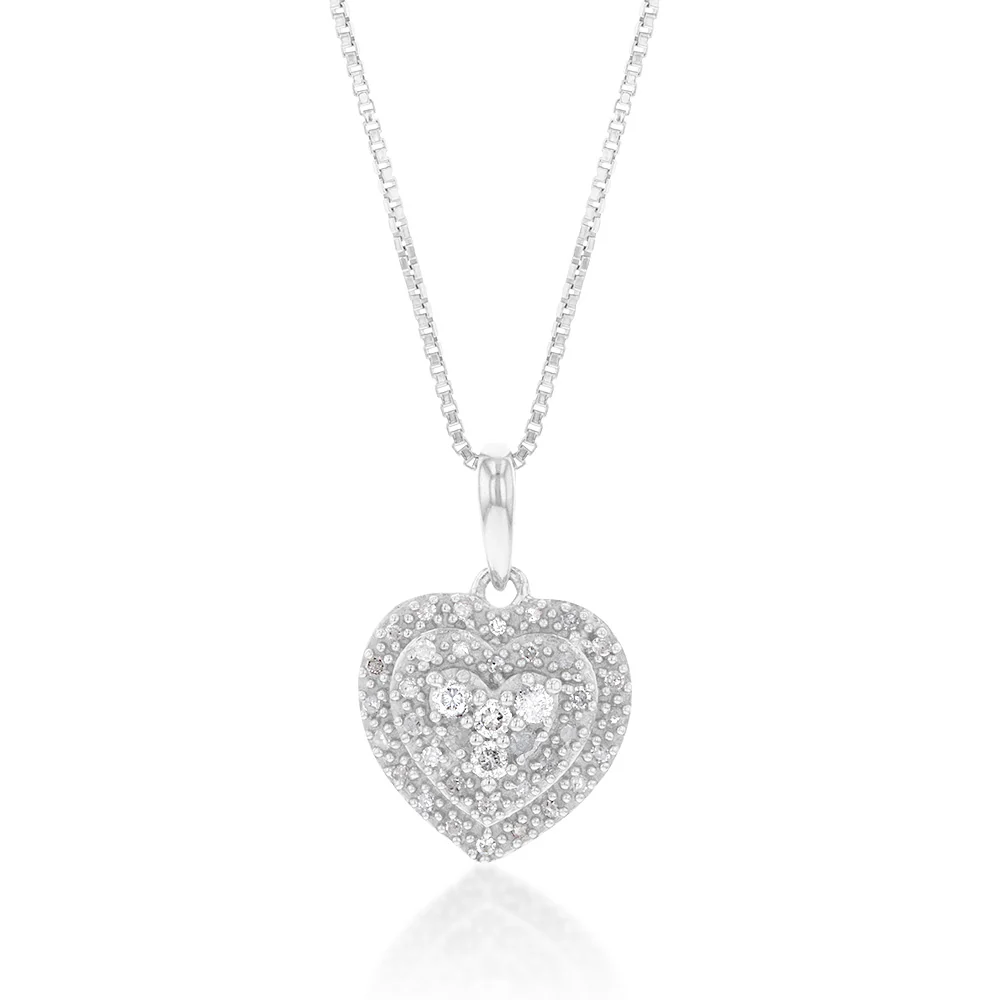 Sterling Silver 1/2 Carat Diamond Pendant and Earring Heart Shape Set on 46cm Chain - Image 3