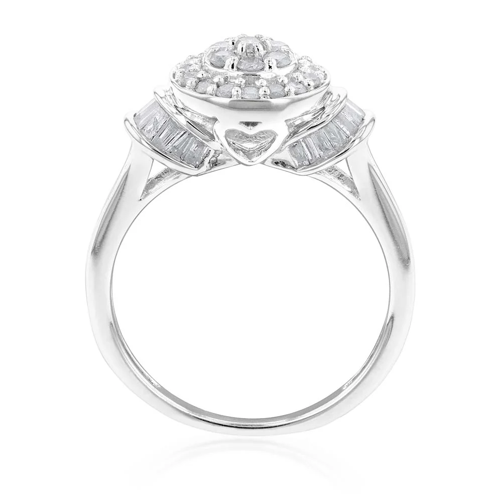 Sterling Silver 1/2 Carat Diamond Round Cluster Ring - Image 2