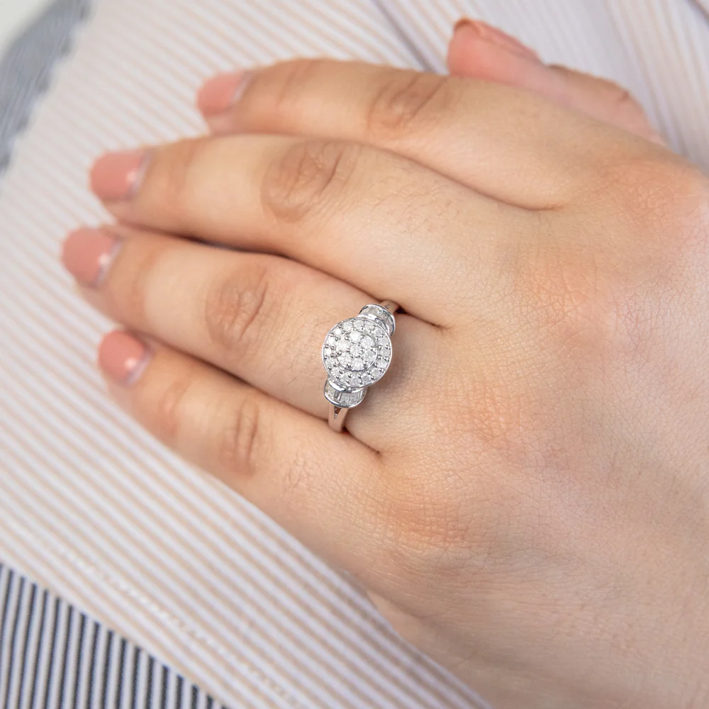 Sterling Silver 1/2 Carat Diamond Round Cluster Ring - Image 3