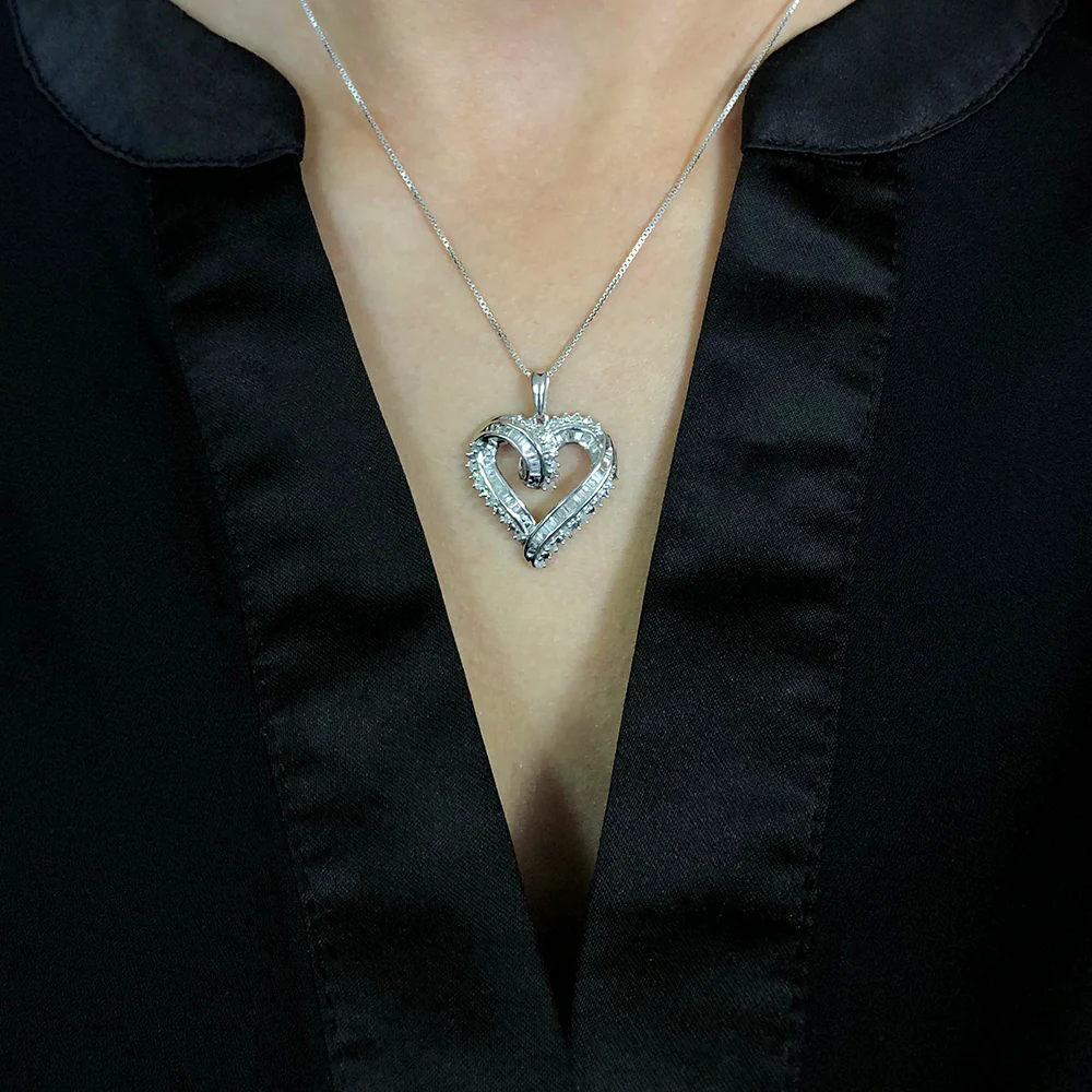 Sterling Silver 1/2 Carat Heart Diamond Pendant on 45cm Chain - Image 3