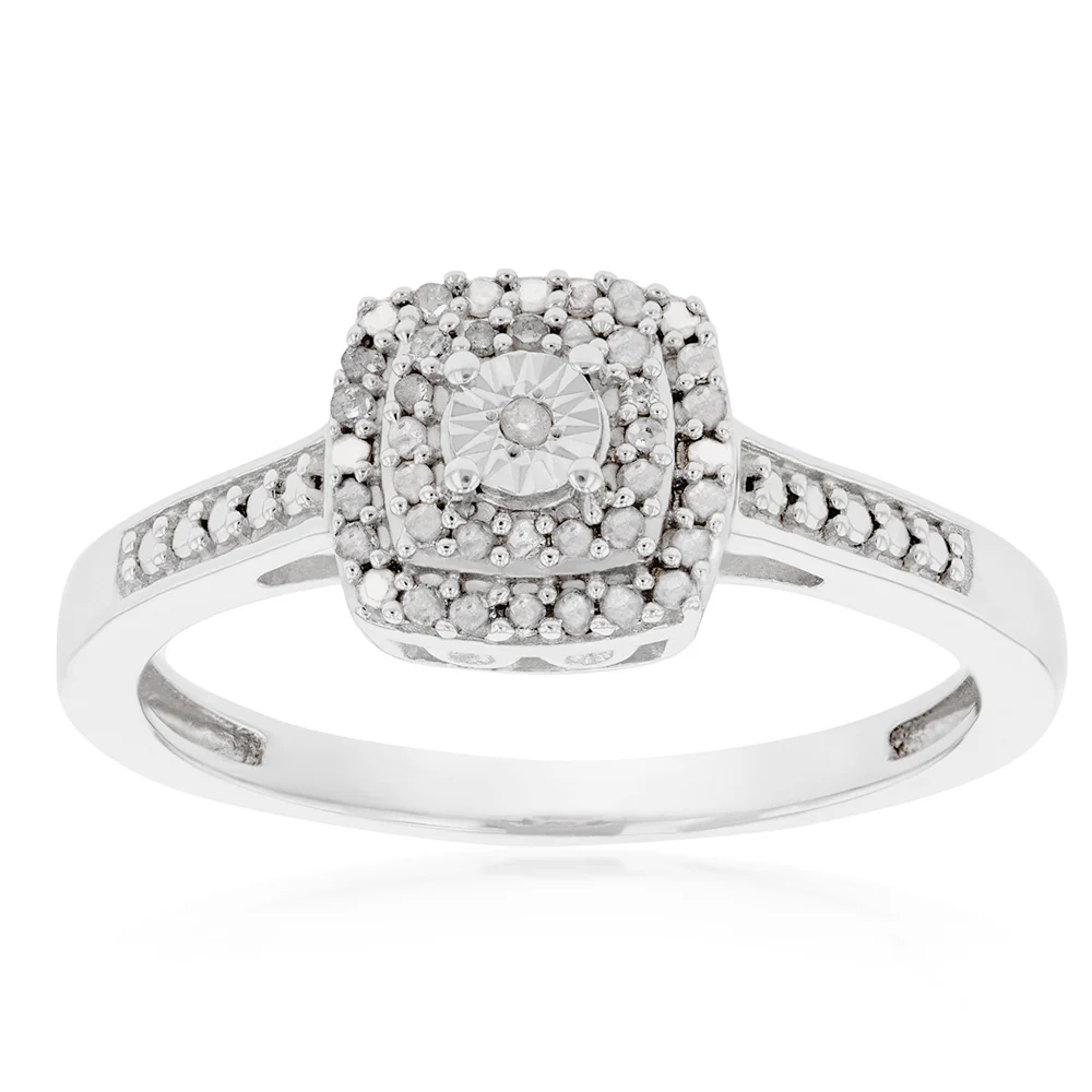 Sterling Silver 1/3 Carat Diamond Pendant Earring and Ring Set - Image 2