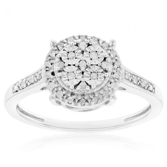 Sterling Silver 1/3 Carat Diamond Pendant Earring and Ring Set - Image 2
