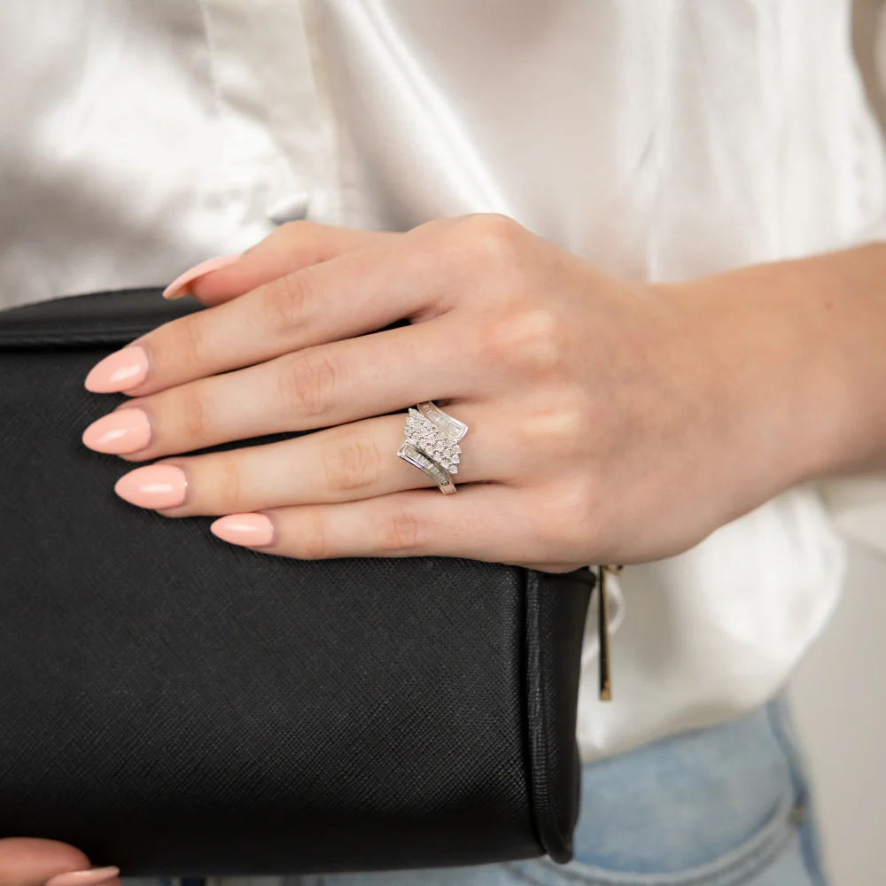 Sterling Silver 1/3 Carat Diamond Ring With Round and Baguette Cut Diamonds - Image 3