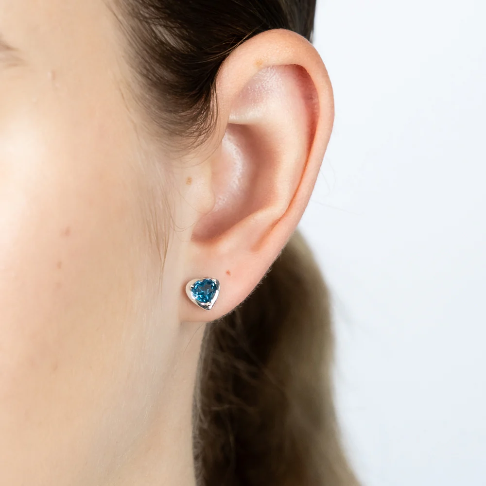 Sterling Silver 1.3Ct Natural London Blue Topaz Heart Shaped Stud Earrings - Image 2