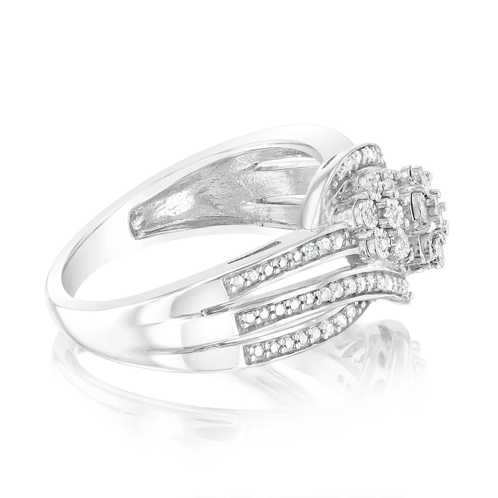 Sterling Silver 1/4 Carat Diamond Cluster Ring - Image 2