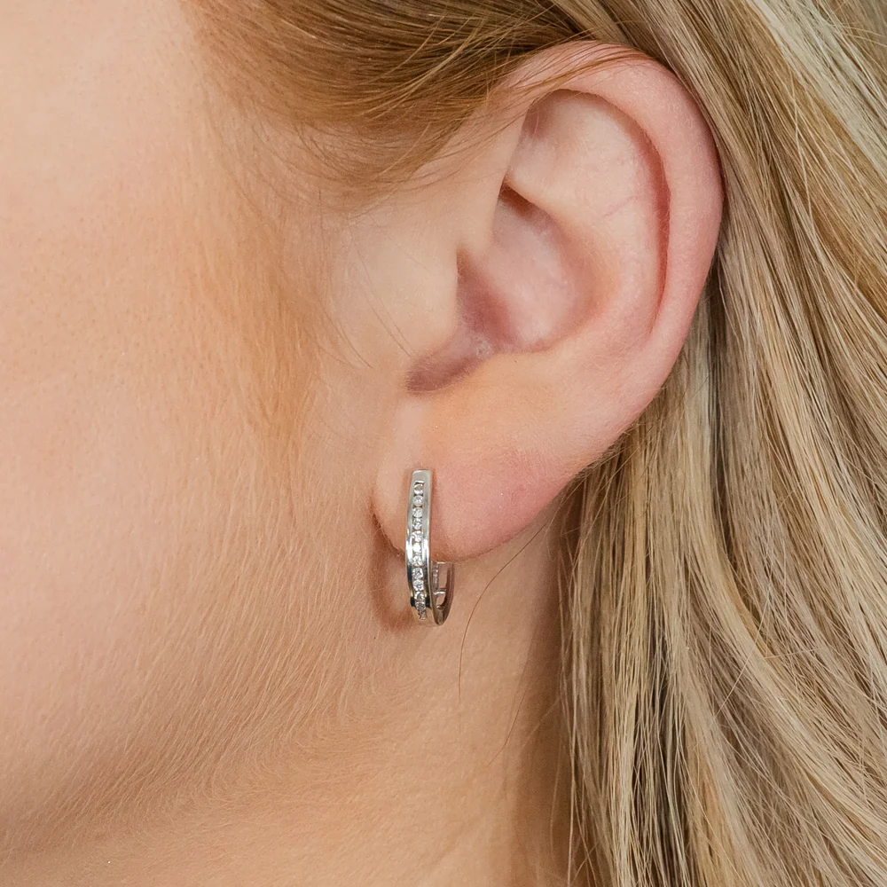 Sterling Silver 1/4 Carat Diamond Hoop Earrings - Image 2