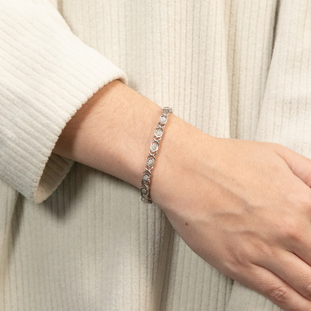 Sterling Silver 1/4 Carat Diamond Hugs and Kisses Bracelet 18.5cm - Image 3