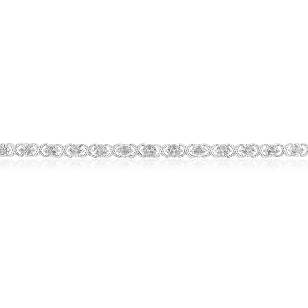 Sterling Silver 1/4 Carat Hugs and Kisses Diamond 18cm Bracelet - Image 2