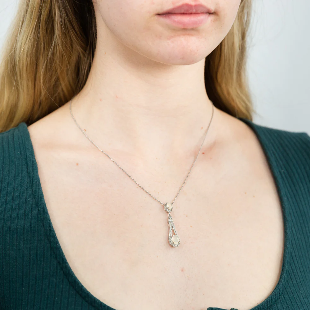 Sterling Silver 1.40ct Natural White Opal and White Topaz Pear Drop Pendant on Chain - Image 2