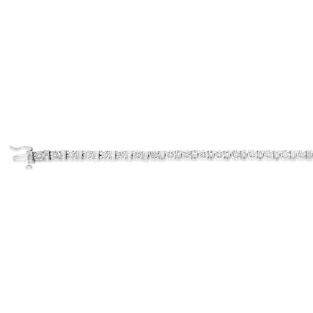Sterling Silver 1/5 Carat 17.5cm Diamond Bracelet With 59 Round and Taper Cut Diamonds - Image 2