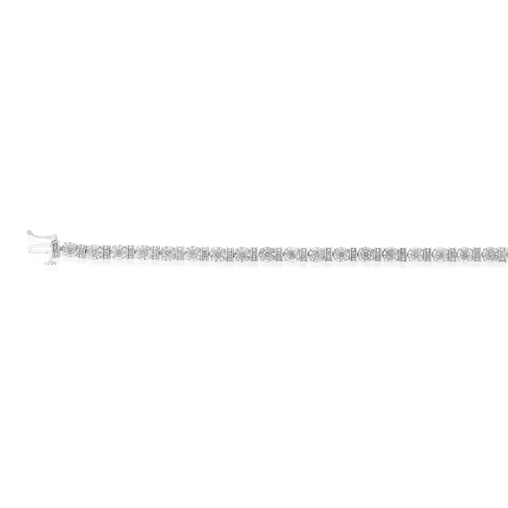 Sterling Silver 1/5 Carat Diamond Bracelet 18cm - Image 2